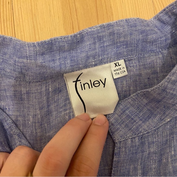 Finley XL blue linen button down with fringed hem - Picture 3 of 3